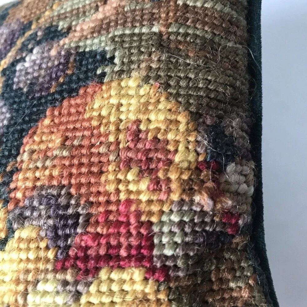 Needlepoint‎ still life harvest Thanksgiving grapes throw pillow velvet zip back